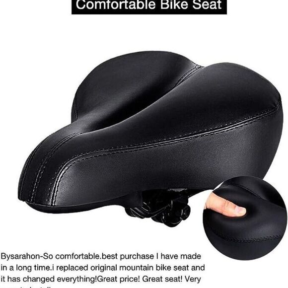 TONBUX Black Leather Dual Shock Absorbing Ball 10.6 x 8.2 in Bike Seat NS361 - Picture 2 of 7